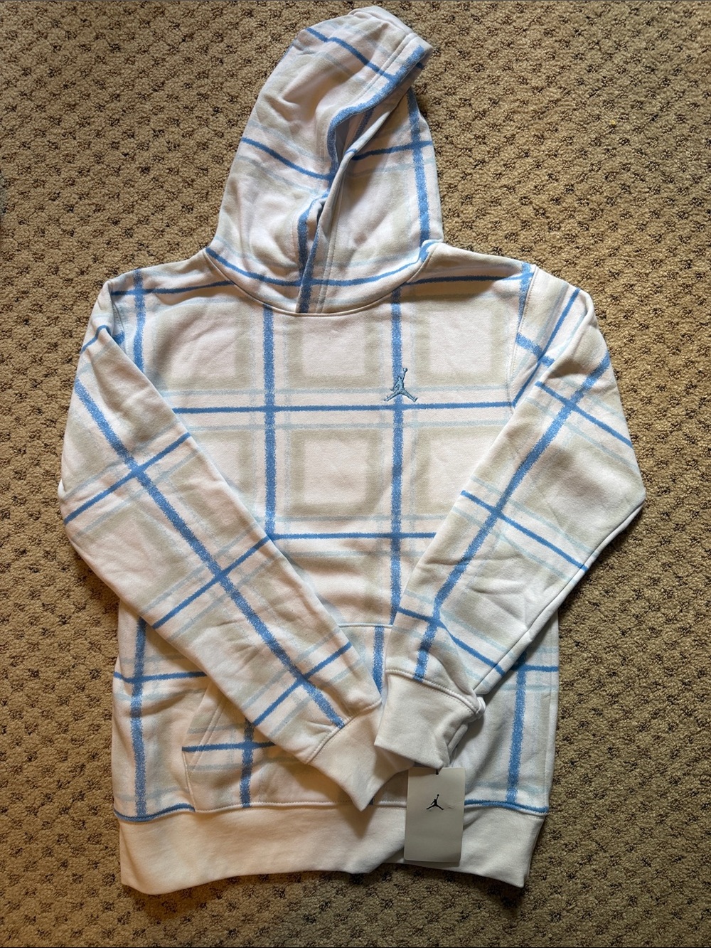 Jordan White Hoodie with Light Blue Plaid Boys Size L